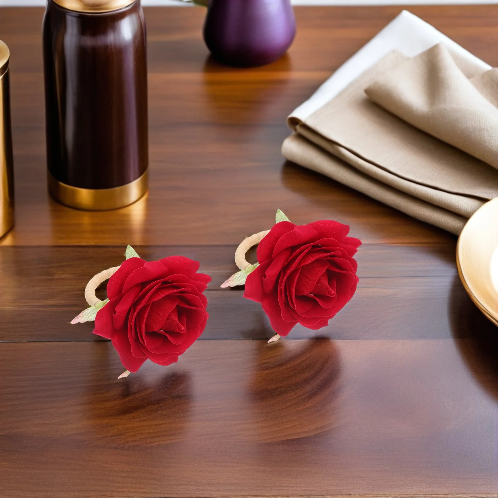 

6Pcs Rose Flower Napkin Rings Artificial Fabric Serviette Buckles for Wedding Banquet Party Thanksgiving Dinner