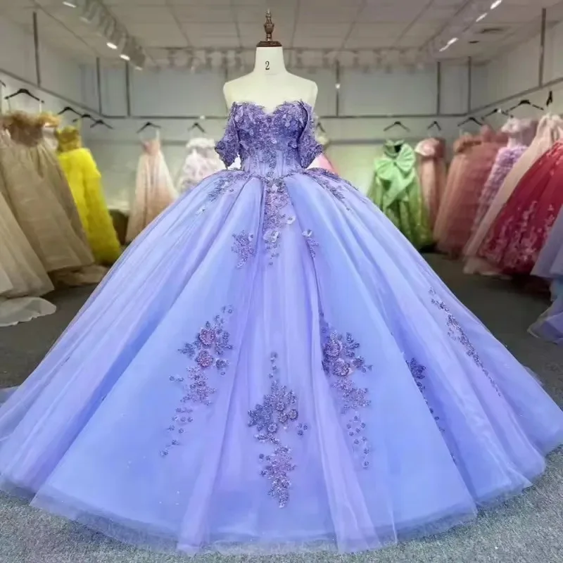 

Ecoparty Лавандовые платья Quinceanera Маскарадные платья Vestidos De 15 Anos Модное бальное платье с открытыми плечами для дня рождения по индивидуальному заказу