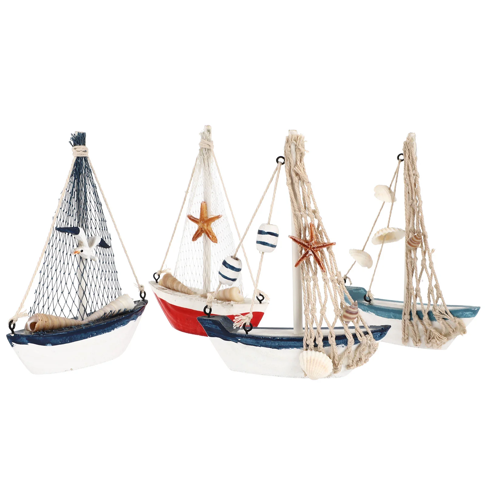 

4 Pcs Mini Sailboat Decor Colorful Ornaments Beach Model for Crafts Nautical Yacht Decorations Home