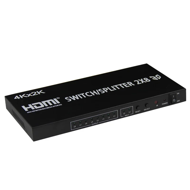 4K 3D HDMI Switch Box Selector 2x8 2 in 8 Out HDMI Splitter 1 To 8 Monitor Display for PS4 PS5 Xbox DVD PC To TV Projector
