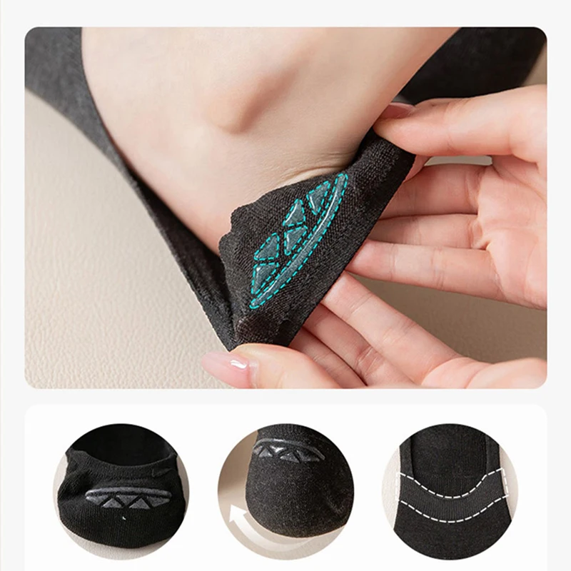 5/10 Pairs Women Solid Color Knitted Invisible Cotton Sock Silicone Anti Slip Sweat Absorbing Breathable Comfortable Casual Sock