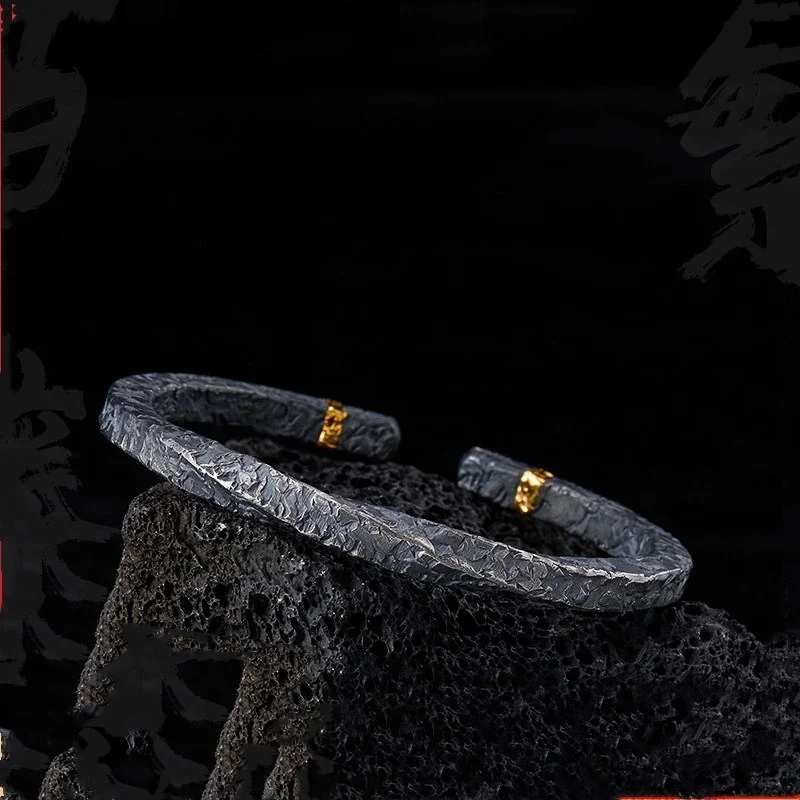 Mens Black Rattan Mobius Loop Bracelet Unique Vintage Style Adjustable Open Cuff Fashion Accessory