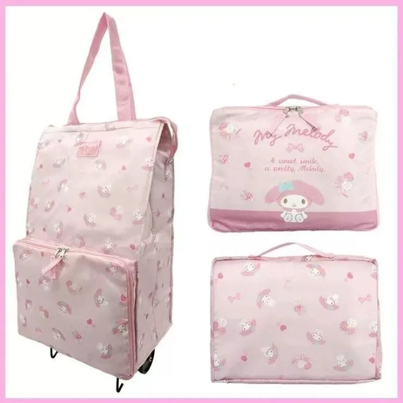 

Sanrio Cinnamoroll My Melody Anime Kawaii Folding Roller Shopping Bag Cute Outdoor Portable Supermarket Storage Bag Gifts