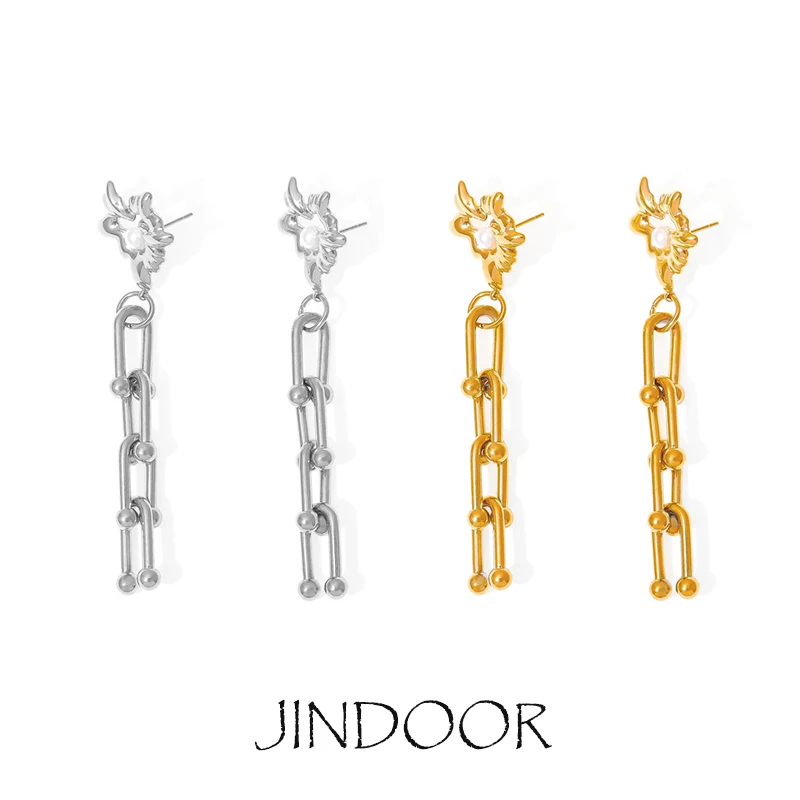 JINDOOR Titanium Steel Plated 18 Gold French Horseshoe Buckle Pin Earrings With Shell Beads Earrings Elegant Temperament Earring