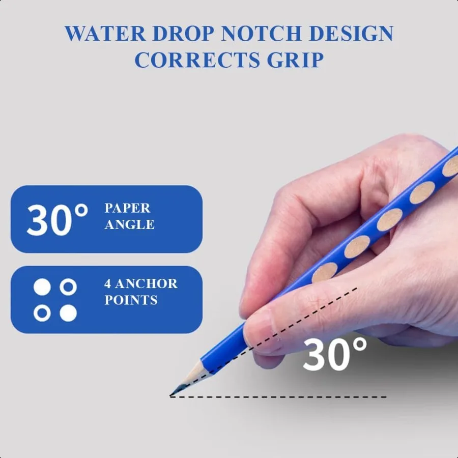 30 قطعة أقلام رصاص مثلثة 2B مع قبضة تصحيح أقلام جرافيت خشبية مع برميل ملون مسبقًا مشحذًا