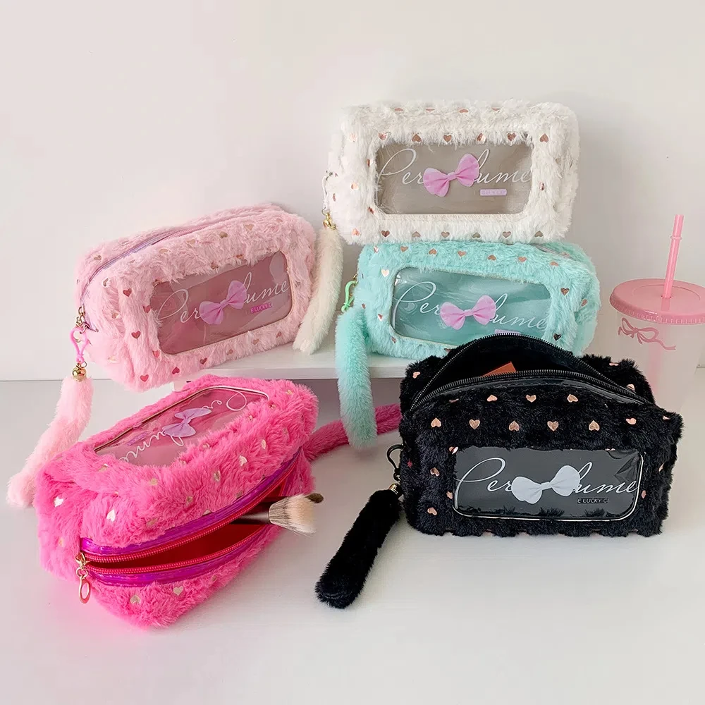 

Plush PVC Y2K Bow Stationery Bag Bowknot Desktop Storage Korean Style Pencil Case Large Capacity Cosmetics Card Pen
