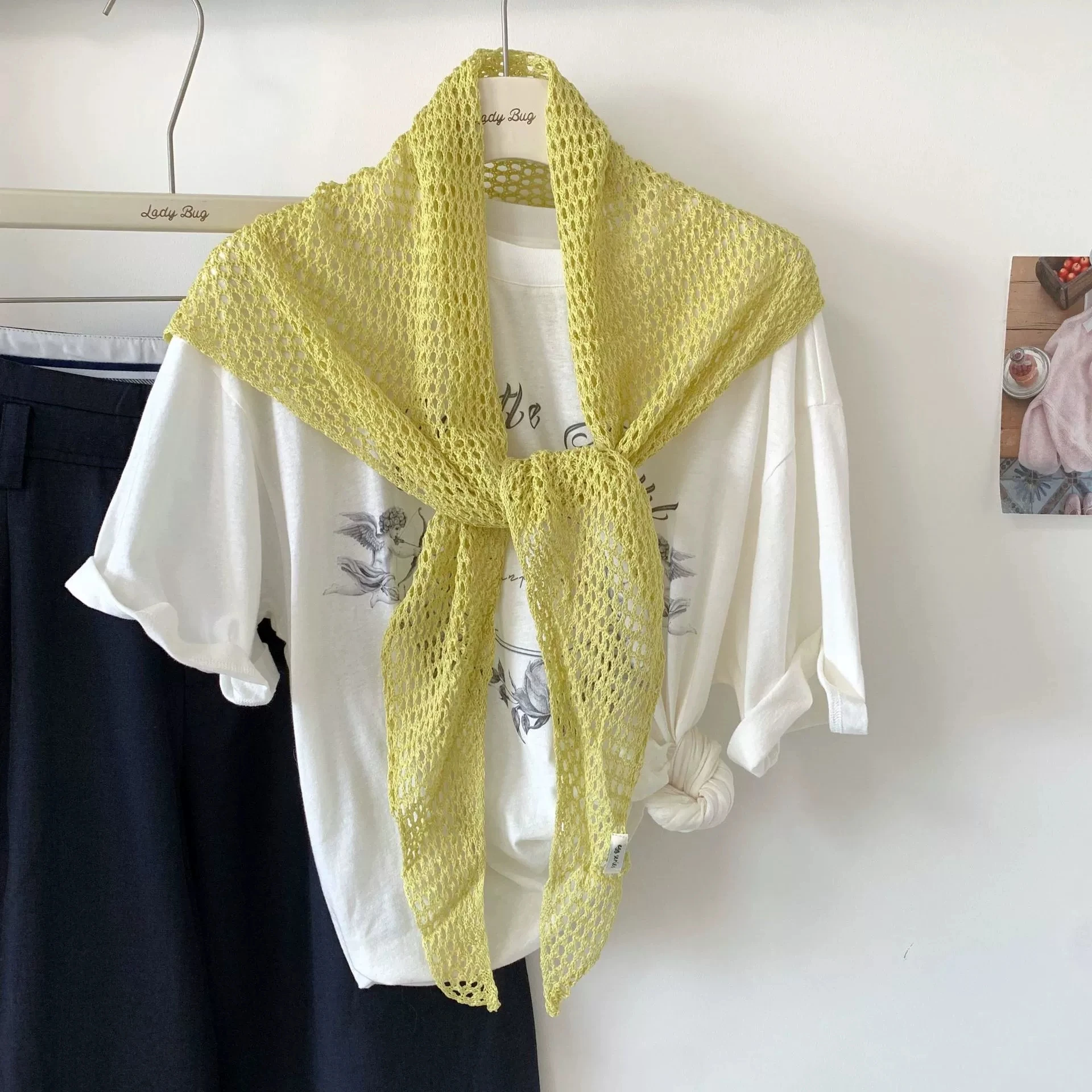 Minimalist Solid Color Hollow-out Triangle Scarf Shawls Women Versatile Knitted Scarves and Wraps