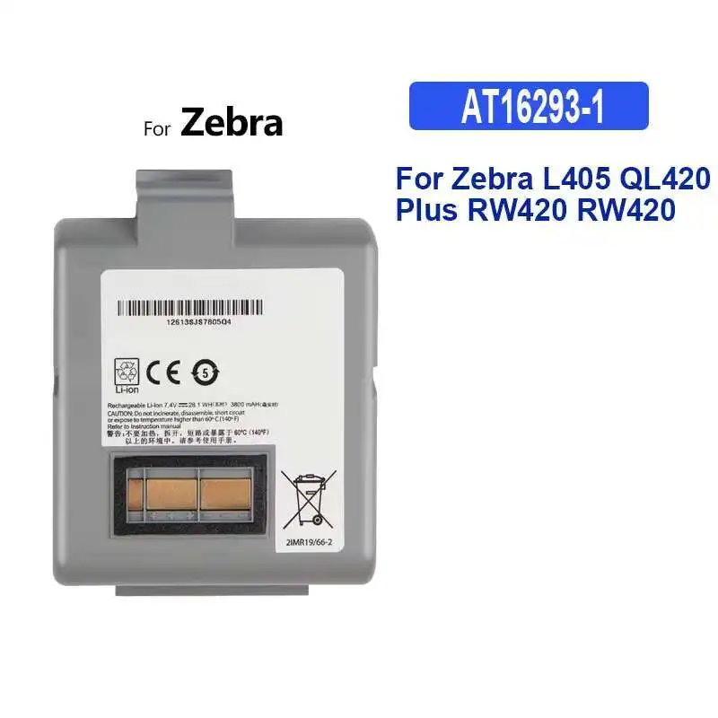 

Long Lasting AT16293-1 QL420 For Zebra L405 Plus RW420 EQ AK17463-005 CT17102-2 Printer Battery Safe 3800Mah