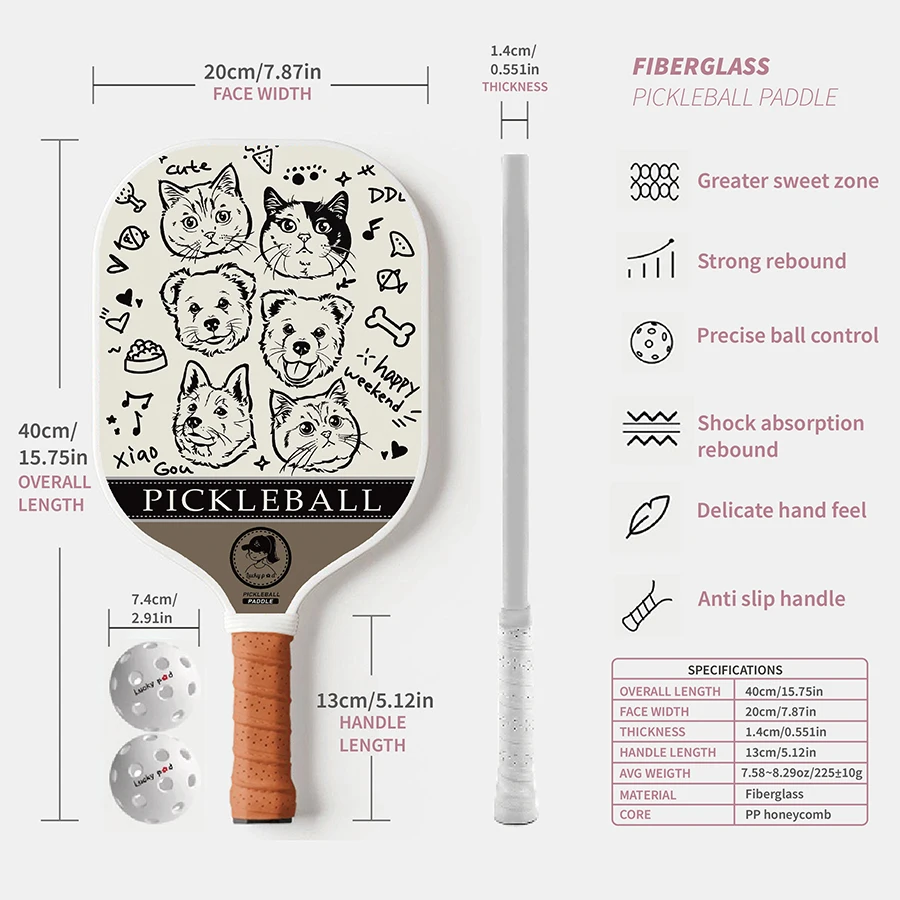 Pickleball Paddle Set with 2 Balls Trendy Pattern Pickleball Paddle Set Lightweight Pickleball Racket for Adults & Beginners