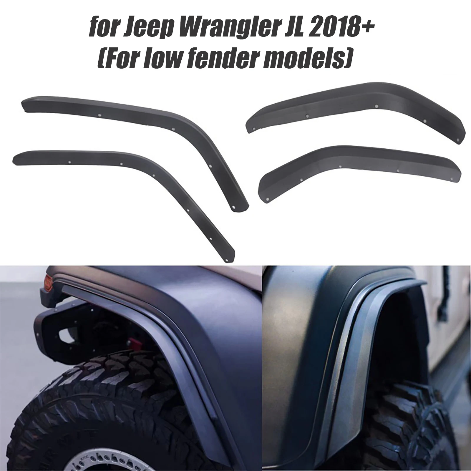 Car Widen Mudguards Fender Flares Wheel Eyebrow Trim 4pcs for Jeep Wrangler JL 2018+ Low Fender Models