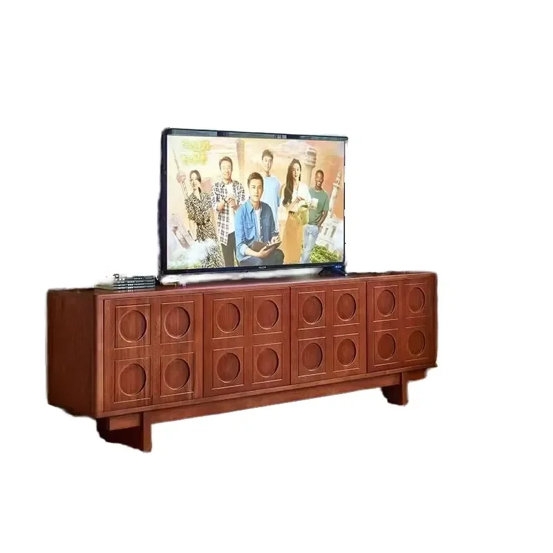 Nordic Storage TV Cabinet New Solid Wood French Vintage Vintage Simple Black Decorative Console Living Room TV Stand