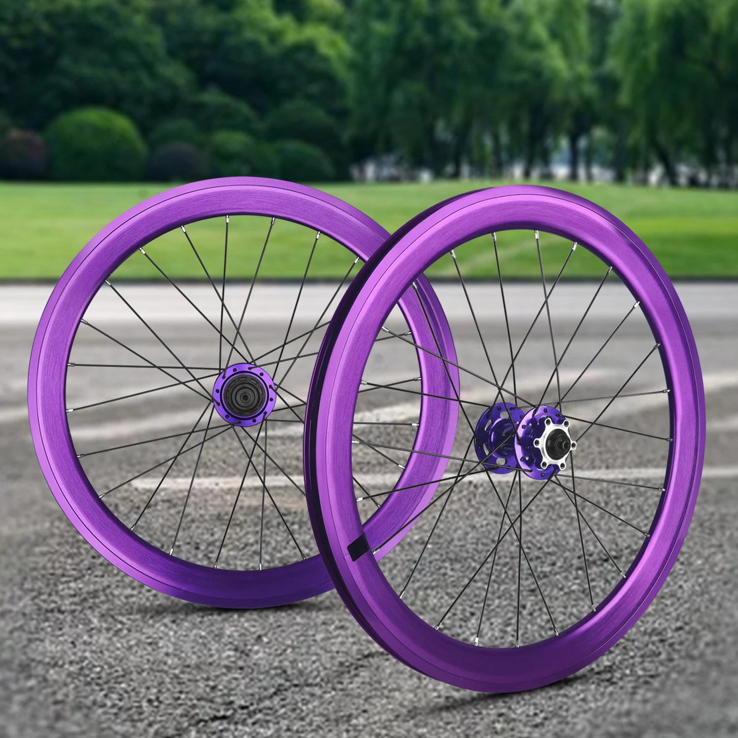 

RUJIXU фиолетовый складной велосипед S40, 20 дюймов, 406/451, дисковый тормоз, 11-скоростная комплектация колес, 4 легкосплавных колеса с герметичным подшипником, велосипедные диски BMX