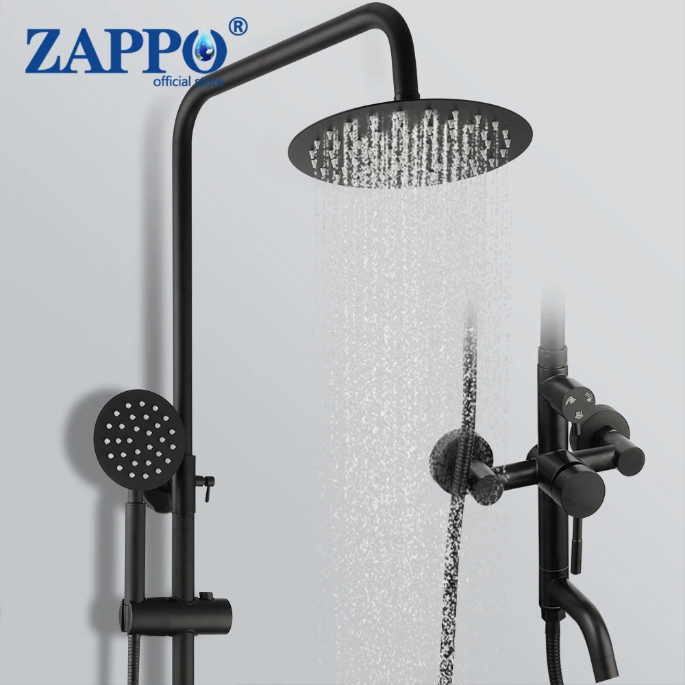 ZAPPO Matte Black Shower Faucet Set with 3 Functions