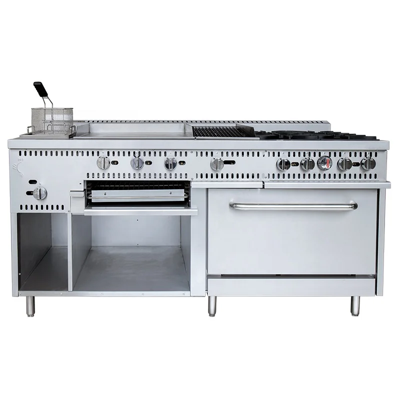 Restaurante Cozinhar Equipamento, 72 "Gama de Gás Comercial, 4 Queimador, Griddle, Salamander, Smoker, Fritadeira, Fritadeira