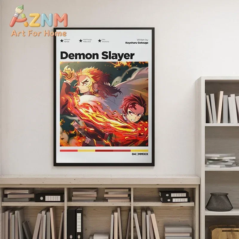 AZNM Demon Slayer Anime Canvas Wall Art Tanjiro Zenitsu Rengoku Giyu Modern Poster Style Canvas Print Bedroom Decor Poster