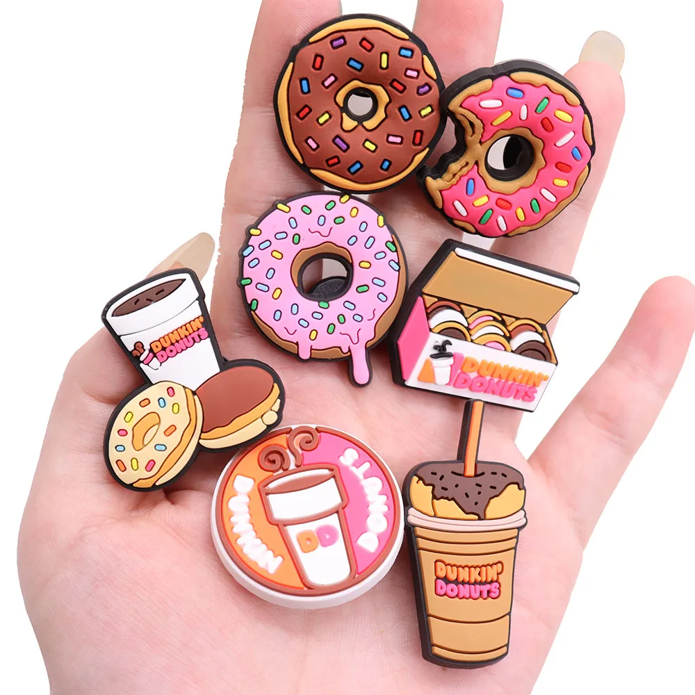 11/30PCS Donuts Milk Tea coffee Shoe Charm Mix Wholesale PVC Decoration Buckle Detachable Popular DIY Waterproof To Xmas Gift