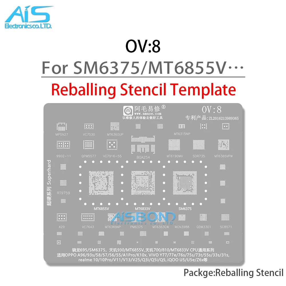 OV8 BGA Stencil Reballing For SM6375 MT6855V MT6833V Dimensity 930 700 810 For Realme 10 10Pro V11 V13 V25 Q3i Q5 Q5i iQOO U5 Z6