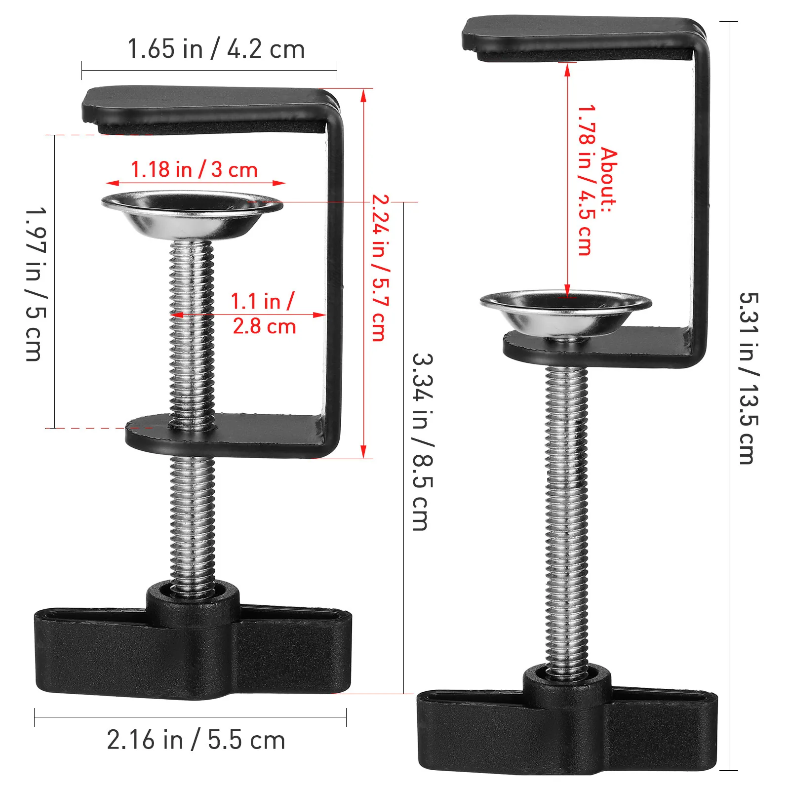 Professional Heavy-Duty Table Mounting C-Clamp for Microphone Desk Studio Broadcast Use Stainless Steel with Silicone Padding