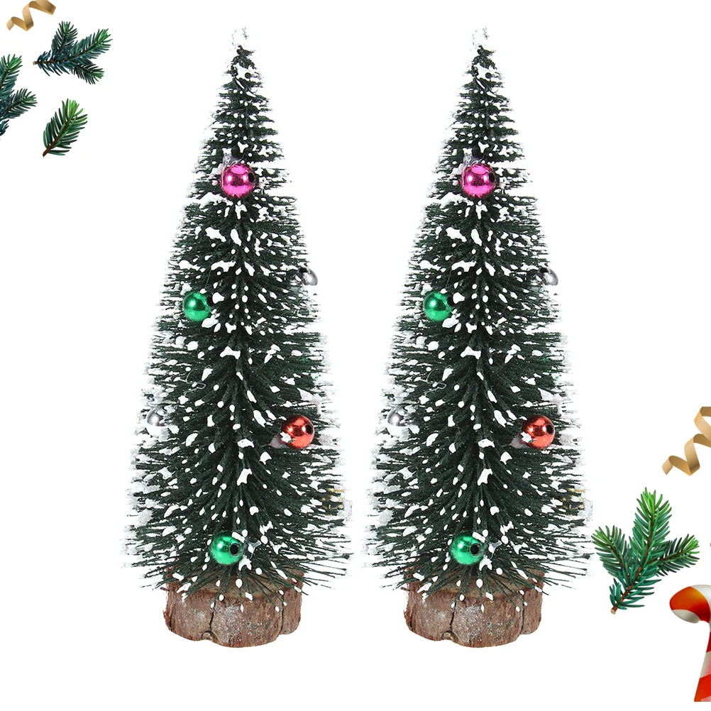 

2pcs 15Cm Mini Christmas Tree Ornament Flocking Beads Creative Desktop Decoration For Christmas Party Holiday Home Festive Decor