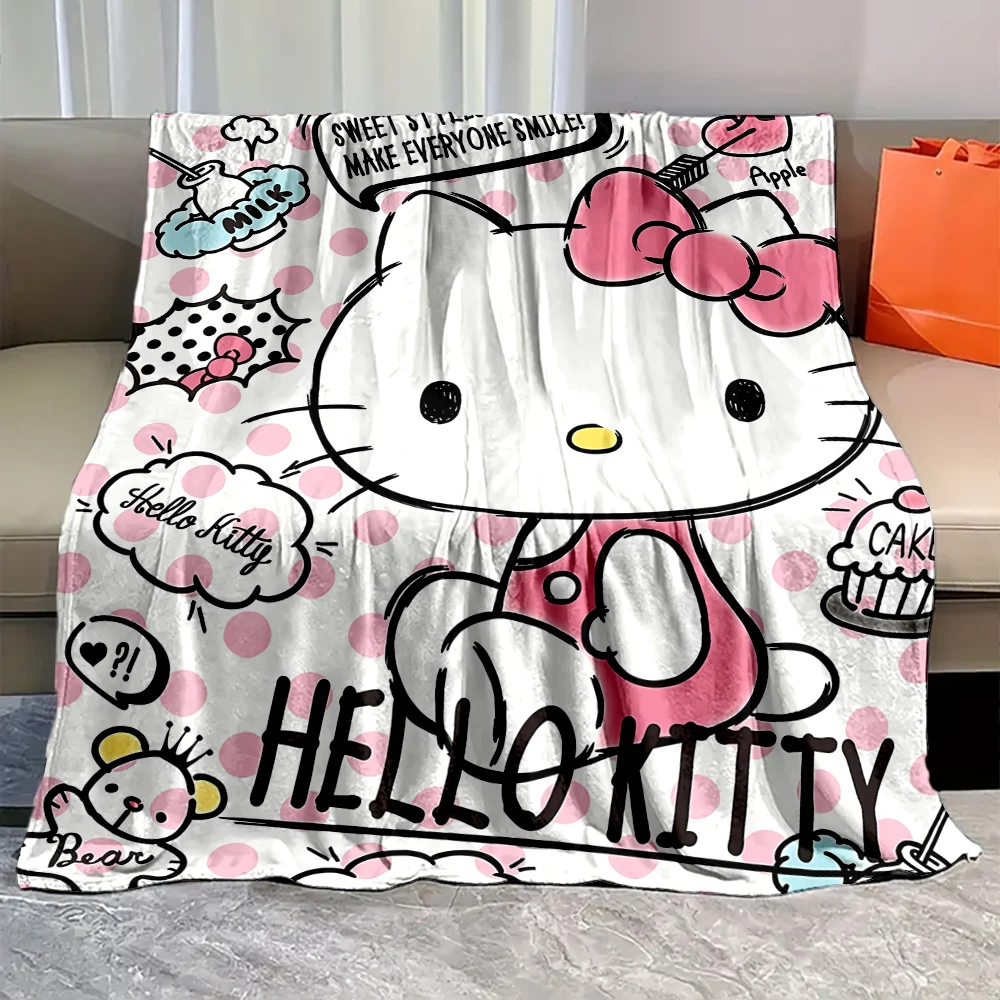 6 Sizes Sanrio Hello Kitty Print Blanket Fluffy Plush Sofa Bed Throw Blanket for Kids and Adults Travel Home Supplies Girl Gifts