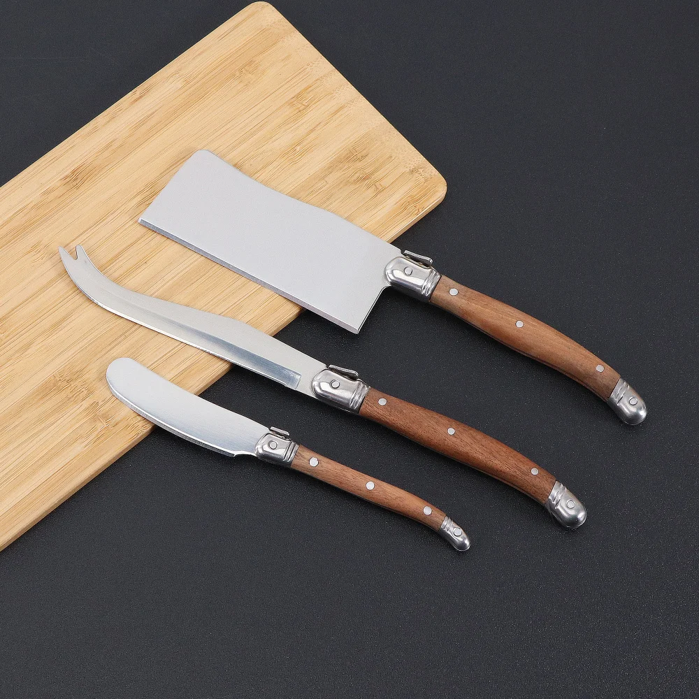 3pcs Laguiole Cheese Knife Set Solid Rosewood Handle Butter Spreader Stainless Steel Butter Knife Cheese Tools