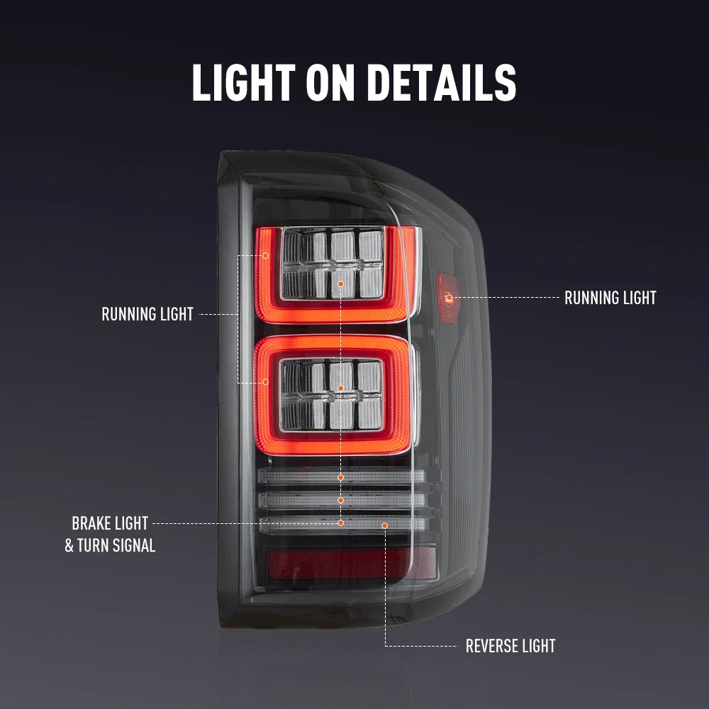 زوج من أضواء خلفية LED لسيارة شيفورليت سيلفرادو 14-18 عكس الفرامل إشارة دوران السيارة الخلفية الذيل ضوء الجمعية التوصيل والتشغيل