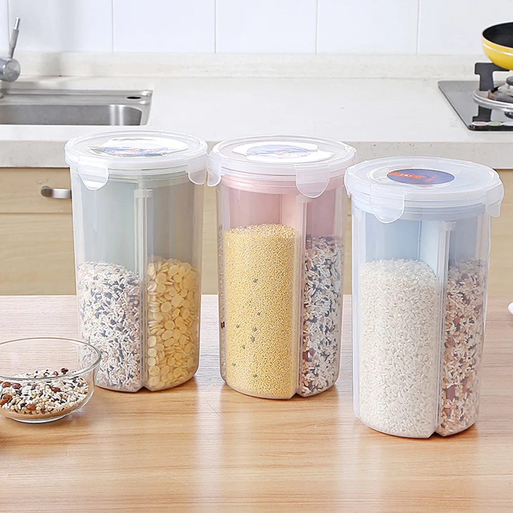 

Rotating Storage Barrel Large Food Containers Blue Lid Clear Base Airtight Plastic Box For Cereal Snacks Dry Pet