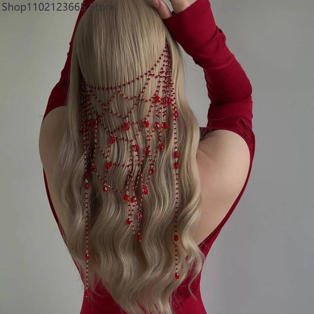 Elegant Red Pendant Tulle Headpiece Gatsby-style Hair Woman Accessory Cosplay Bohemian Fringe Crystal Headband Wedding Prop 2026 view 2