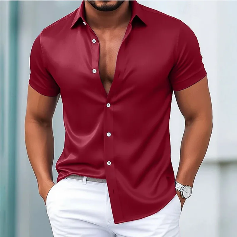 ummer shirt, men's white glossy non ironing shirt, men's wrinkle resistant ice silk casual high-end seamless business shirt