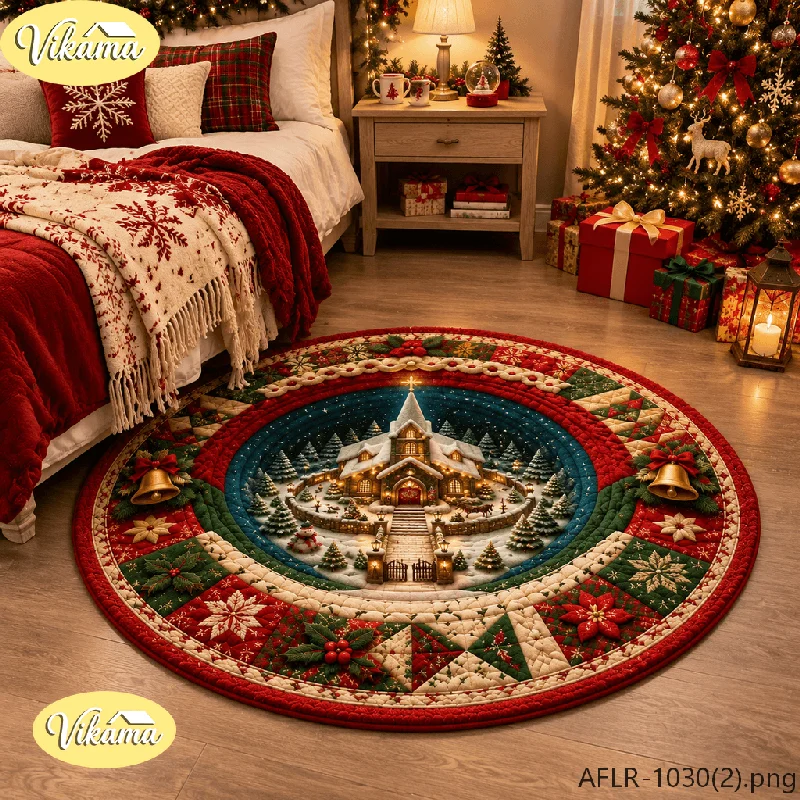 VIKAMA Creative 3D Round Christmas Rug, Snowflake-Patterned Doormat with Cutout Design, Non-Slip Living Room Rug, Home Decor