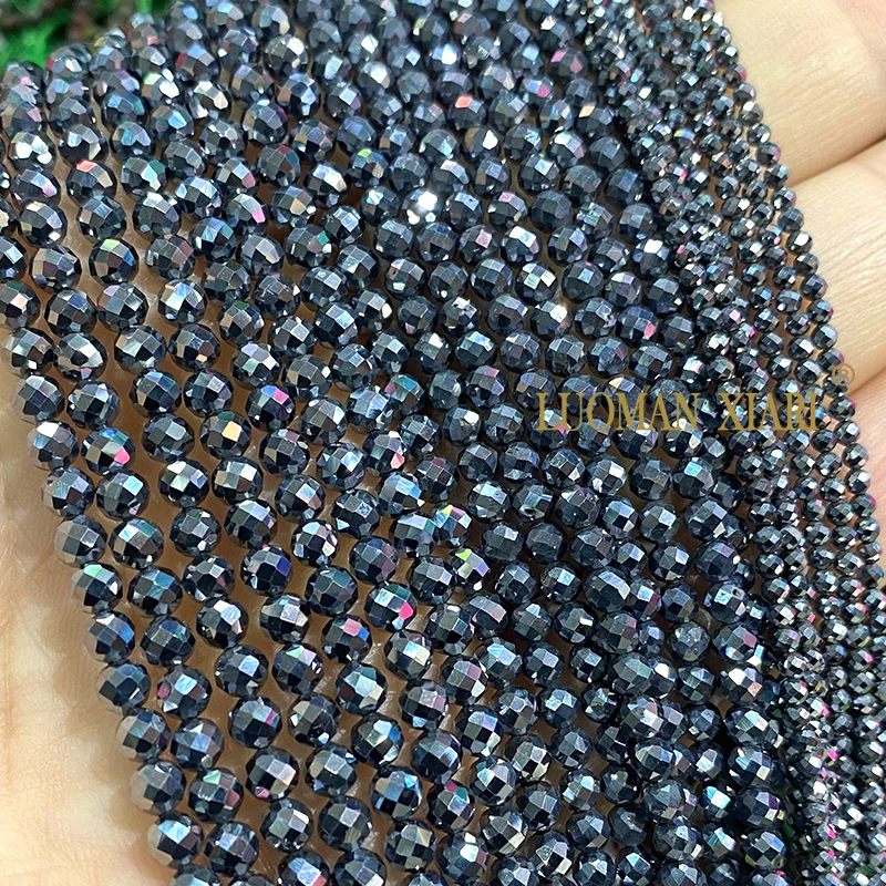 2 3 4MM Titanium Hertz Faceted Round Natural Stone Loose Spacer Beads for Jewelry Making DIY Earrings Bracelet Accessories