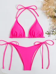 Lace Up Micro Bikinis 2025 Woman Swimwear Female Swimsuit Summer Thong Sexy Bikini Sets 2 Pieces Halter Bathing Suit Beachwear