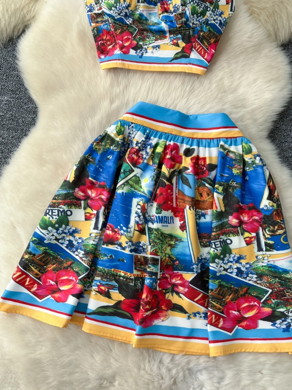 Fashion Summer Holiday Sexy Crop Tops And Mini Short Skirts 2pcs Outfits Women\'s Flower Print Two Piece Sets