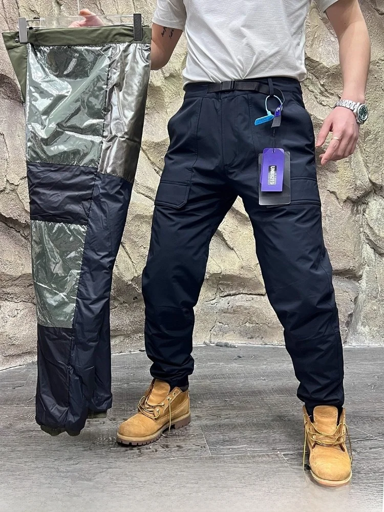 

Winter Outdoor Waterproof Heat Reflection Trousers Men's Youth Casual Long Pants White Du down Cuffed Thermal Workwear