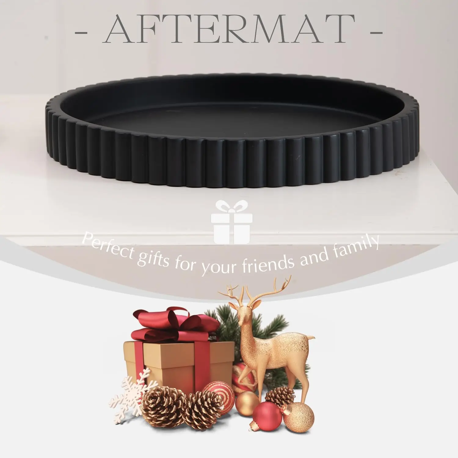 Schwarzes rundes Beton-Serviertablett für Couchtisch, Wohnzimmer-Dekoration, 27,9 cm großer Akzent für Zuhause