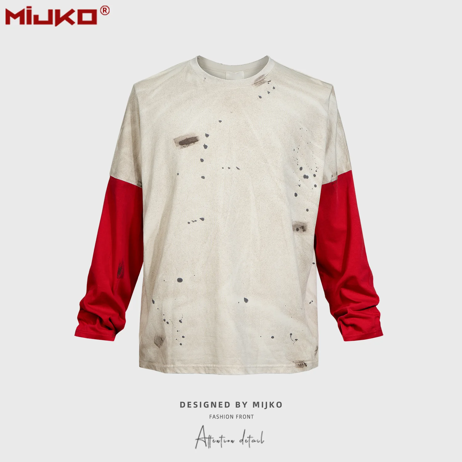 

Mijko 450g Cotton Tshirts Long Sleeve Painted Color Match Men Women Crewneck Patchwork Baggy Casual Tees Oversize T-sshirts