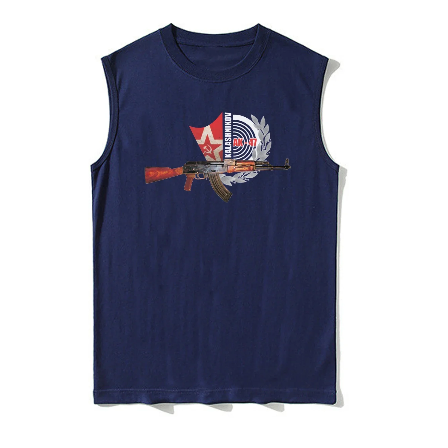 Retro Soviet Military Kalashnikov AK-47 Assault Rifle Tank Top 100% Cotton O-Neck Casual Mens Vests Sleeveless Tee Streetwear