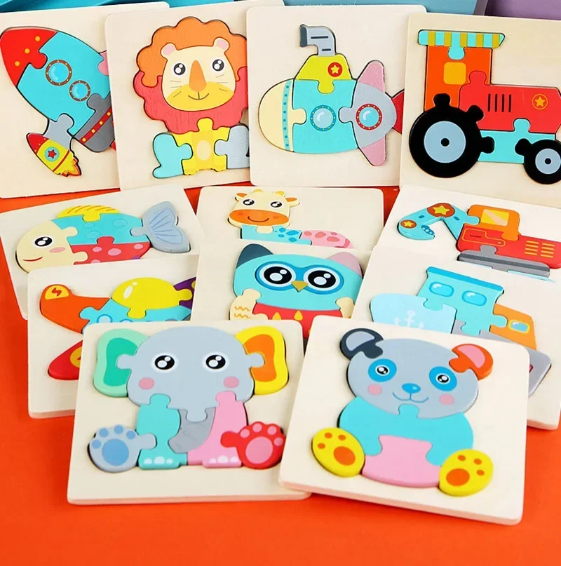 Baby Wooden Toys Cartoon 3D Jigsaw Puzzles for Kids Wooden Block Puzzle Early Educational Toys Cognitive Puzzle for Children