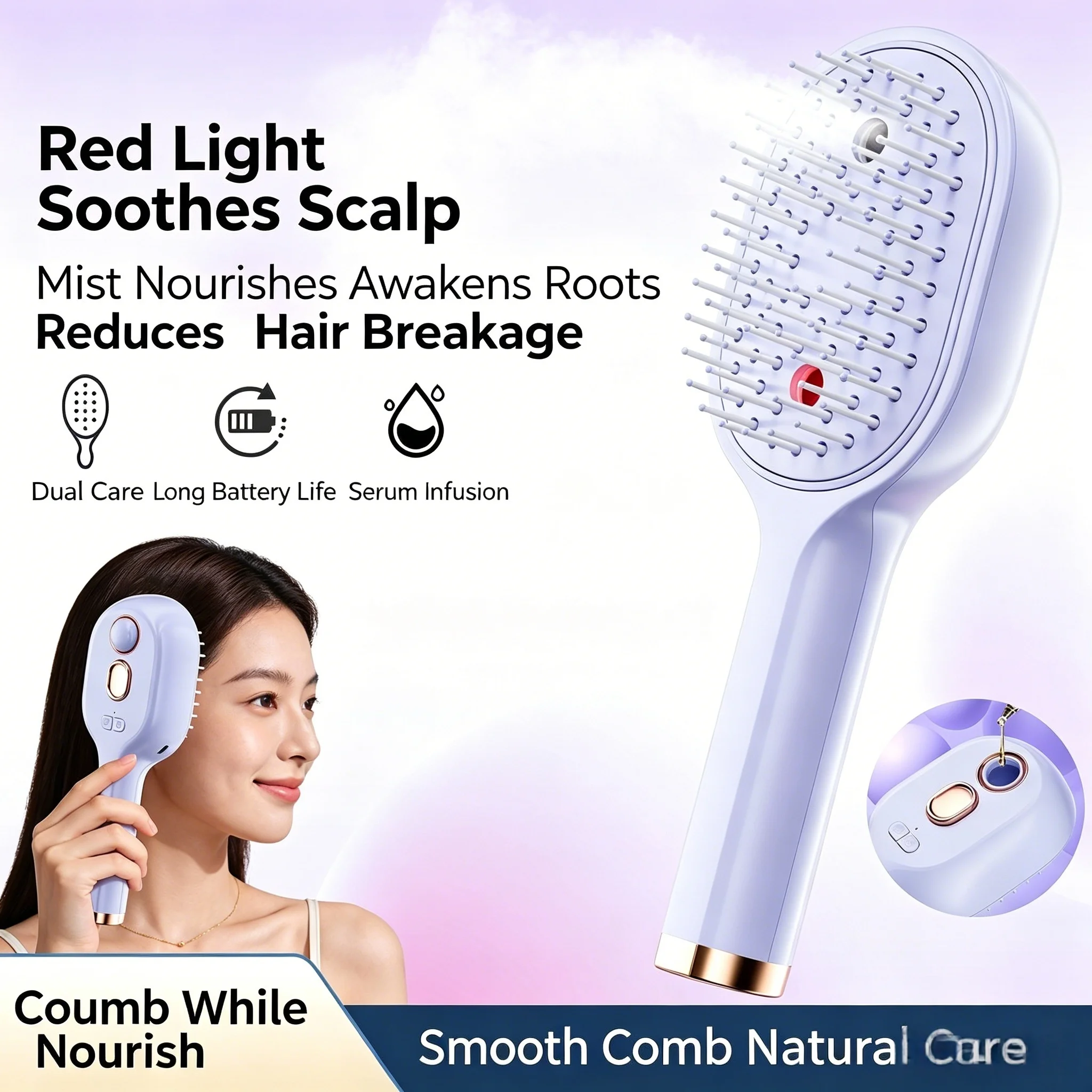 Electric Spray Air Cushion Massage Comb Rechargeable Steam Hair Brush Anti Frizz Static Scalp Massager Portable Detangling Brush