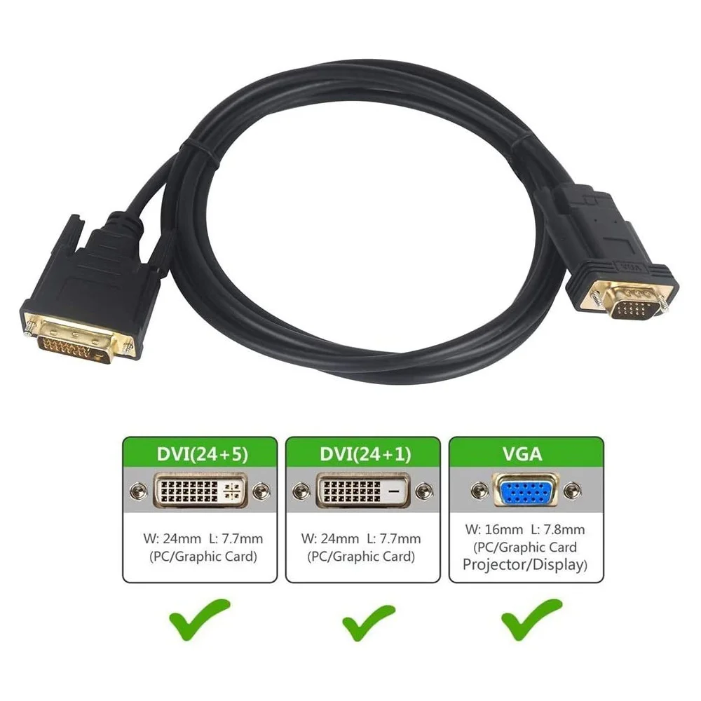 DVI to VGA Cable, Active DVI D 24+1 to VGA Male to Male with Chip Adapter Converter Cable for PC DVD Monitor HDTV,