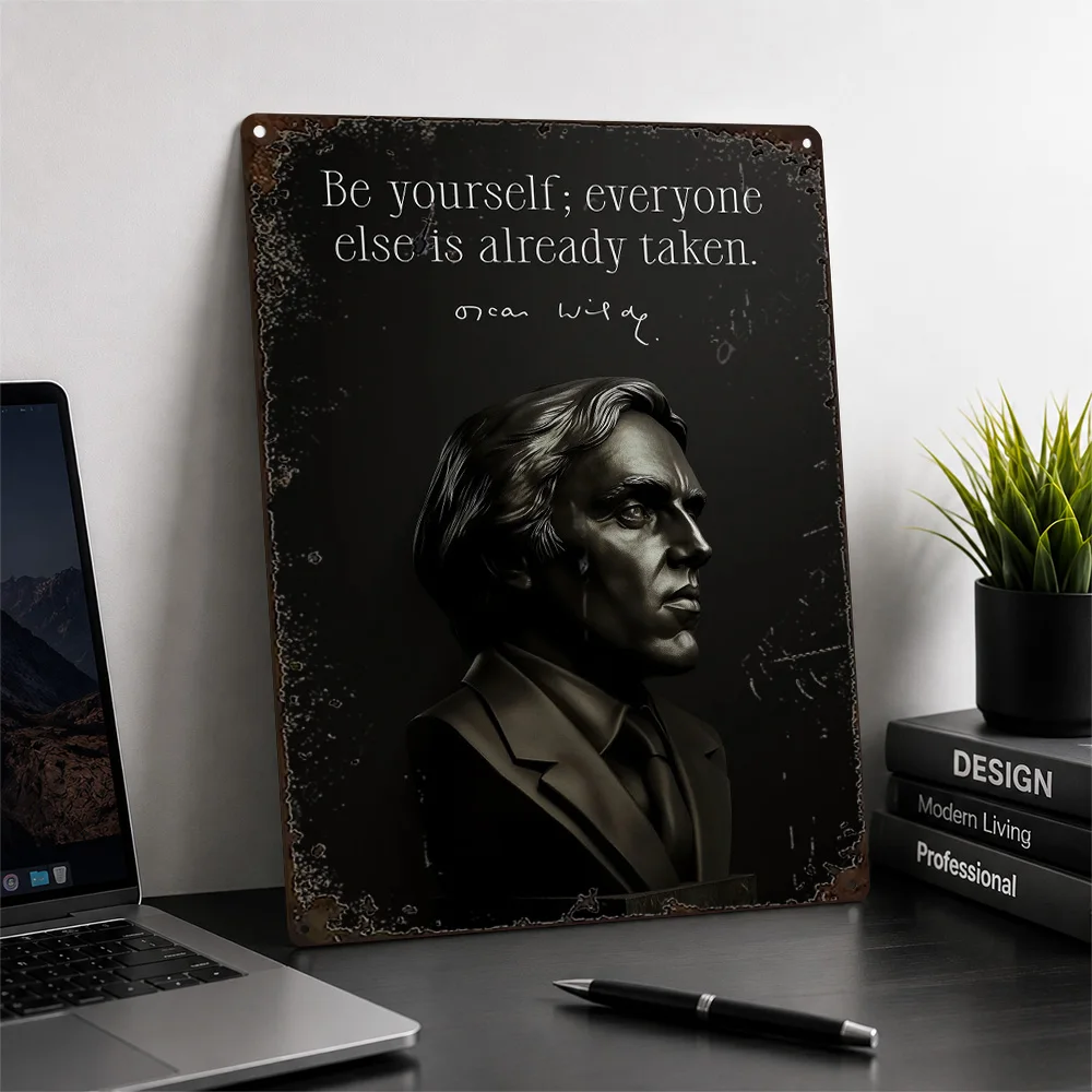 Oscar Wilde Quote With Bust Aluminum Poster Monochrome Wall Art For Home Office Personalized Metal Sign Philosophy Lover Gift