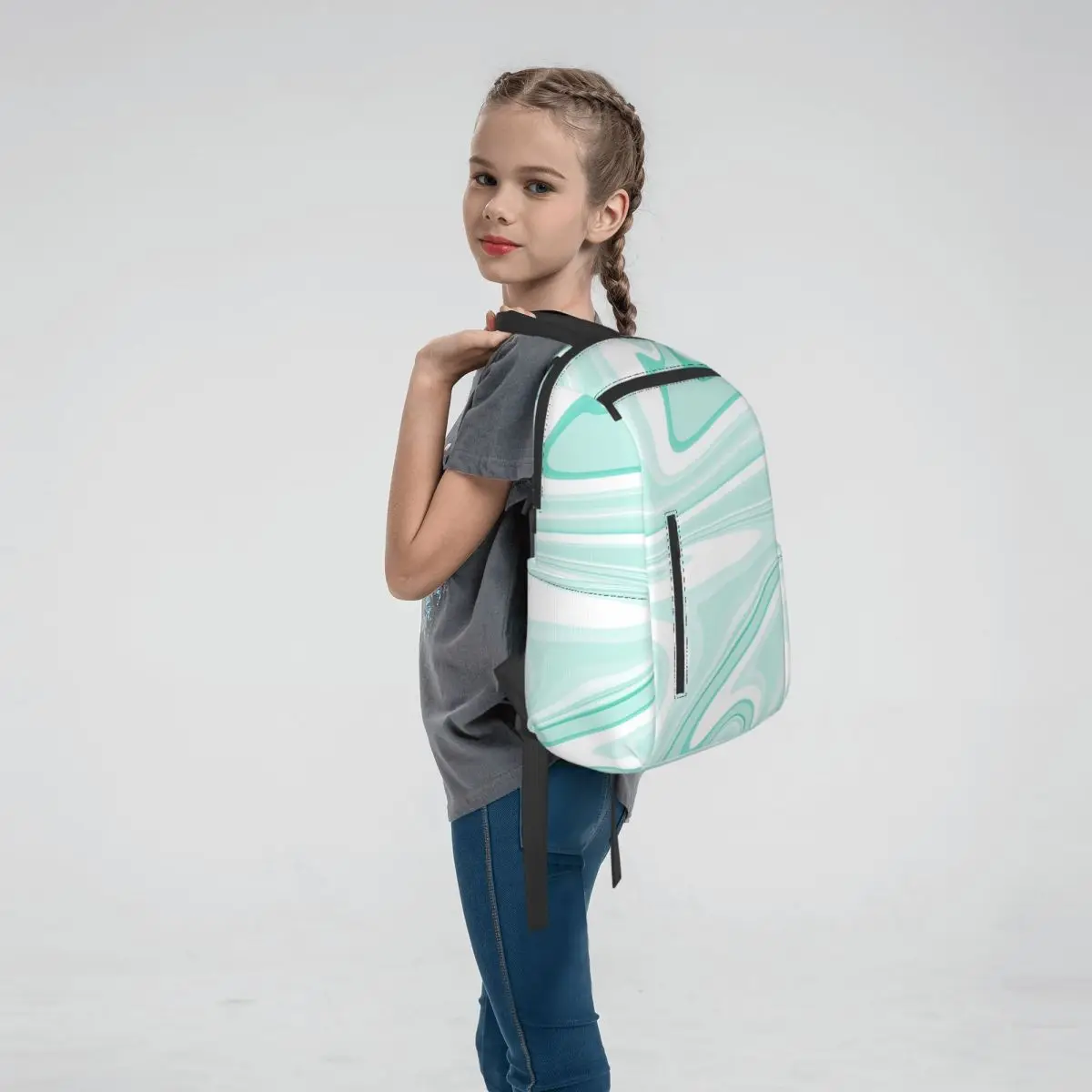 Mint Green Marble Fluid Backpack Daypack Children BookBag School Bag Shoulder Bags for Men Women