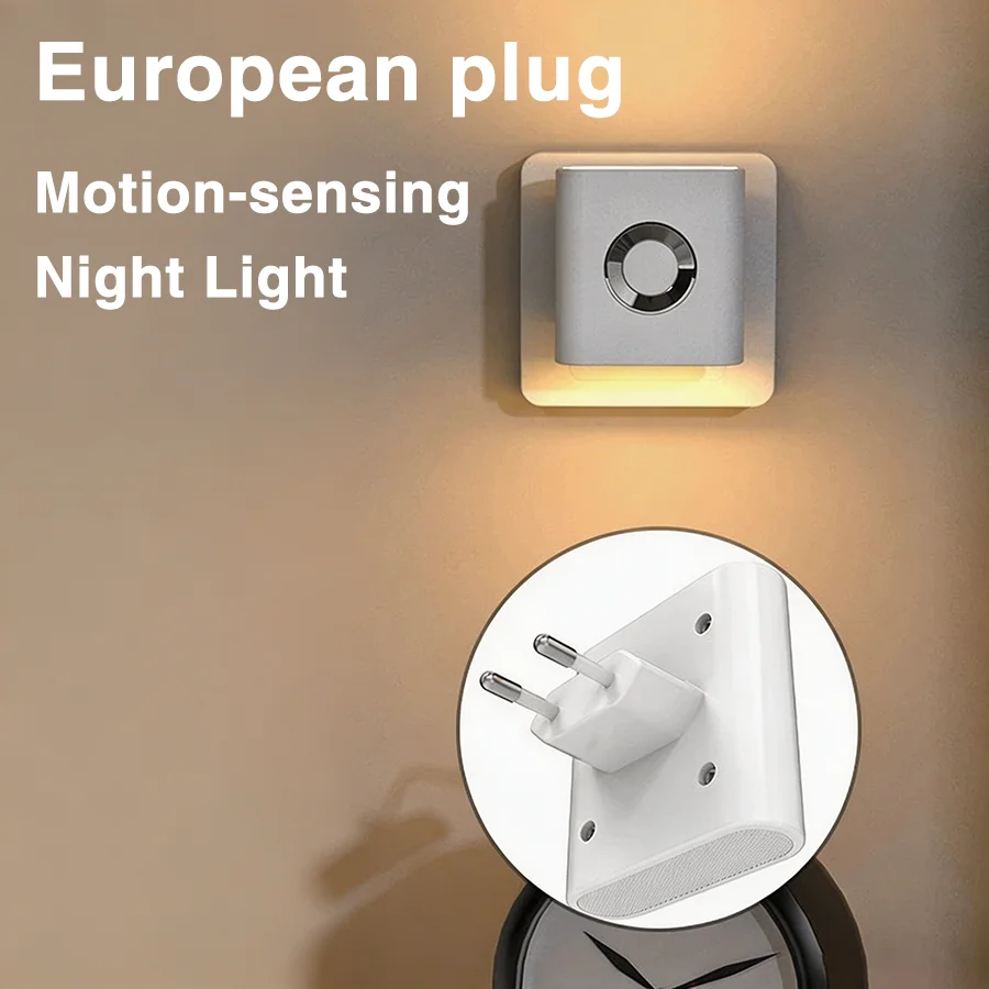 European Plug LED Night Light 5.8G Radar Sensor Plug in Wall Lamp Warm Light Auto Motion Sensor Stair Kids Bedroom Hallway Light