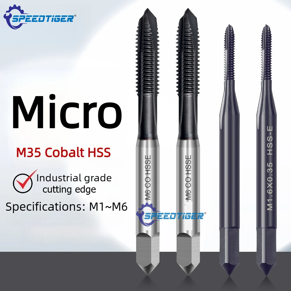 SPEEDTIGER Mini M35 HSS-Co Spiral Point Straight Flute Machine Tap for Stainless Steel M1 M1.2 M1.4 M1.6 M1.8 M2 M2.5 M3 M4 M6
