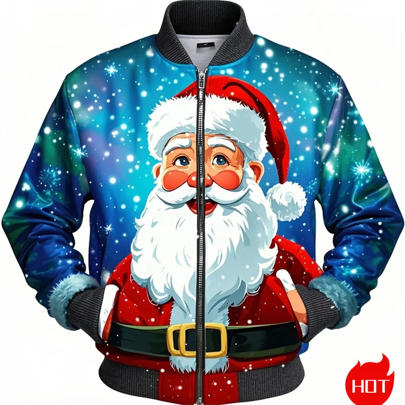 Autumn Fashion 3D Merry Christmas Printing Jacket Cute Santa Claus Xmas Graphic Jackets For Men Unisex Funny Streetwear Clothing