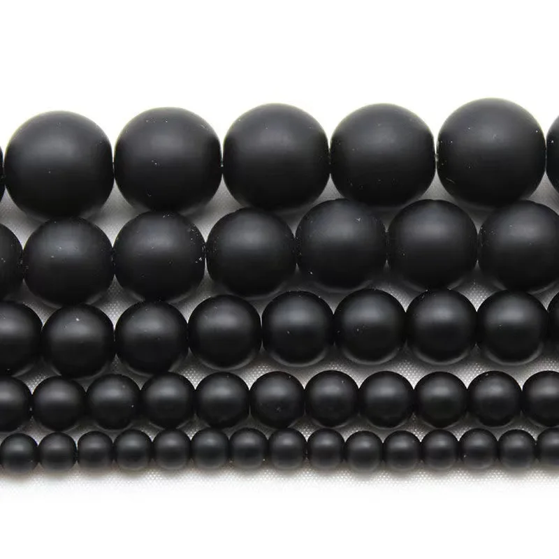 Black Frosted Matte Beads Round Loose Beads Natural Stone Beads for Jewelry Making DIY Bracelet Accessories 6/8/10/MM