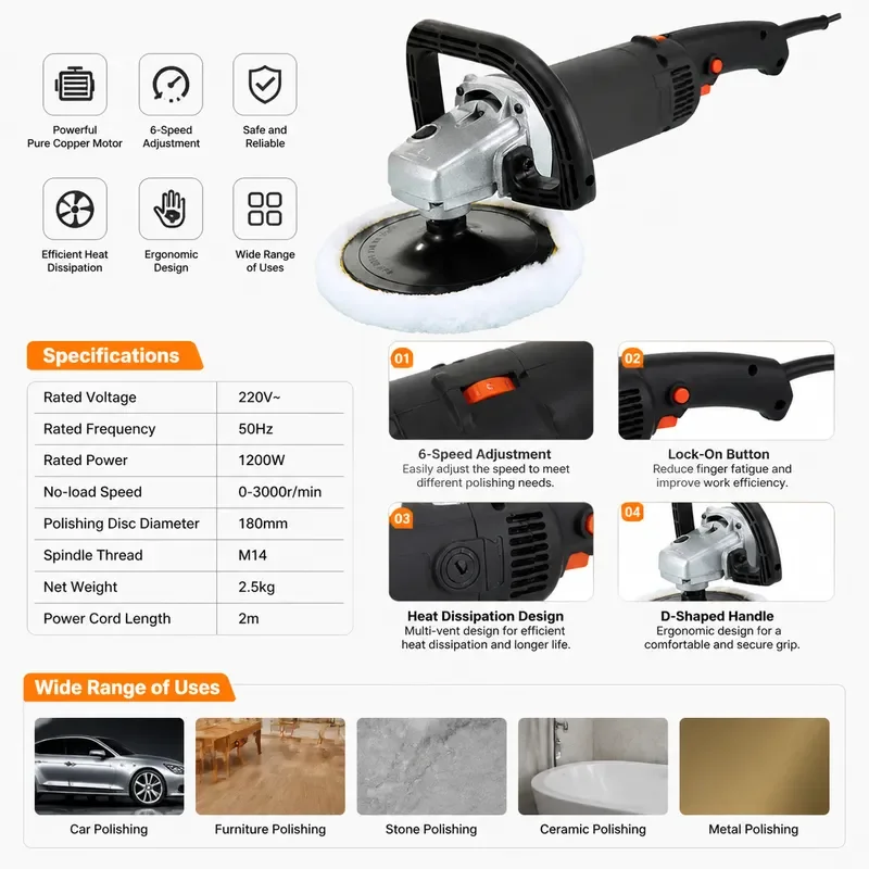Portable Car Polishing Waxing Buffer for Auto Detailing Paint Correction and Surface Finishing with Variable