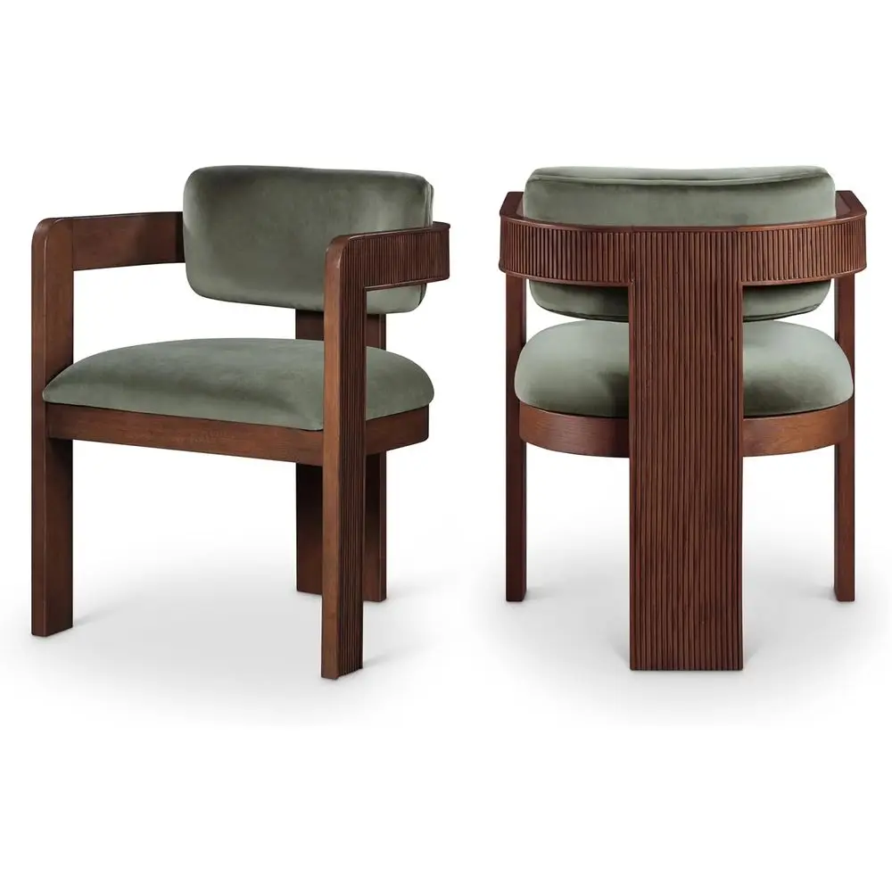 11096Green-C Sacha Collection Art Deco Dining Chair, Ultra Luxe Green Velvet, 460 GSM Velvet, Solid luted Wood Brown inish, 22.5
