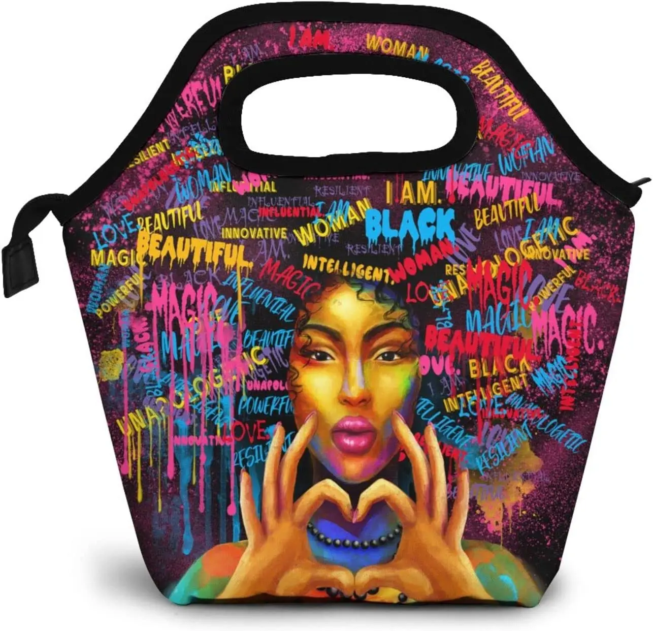 African American Women With Crown Lunch Bag Afro Girls Black Queen Handbag Lunch Kit Insulated Cooler Box For Travel, Picnic