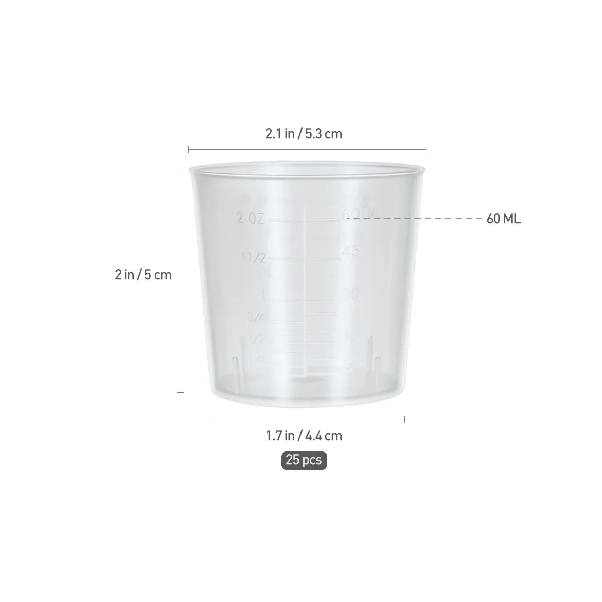 25Pcs 60Ml Thickened Plastic Measuring Cup Graduated Beaker High Temp Acid Alkali Resistant for Lab Household Cooking Storage